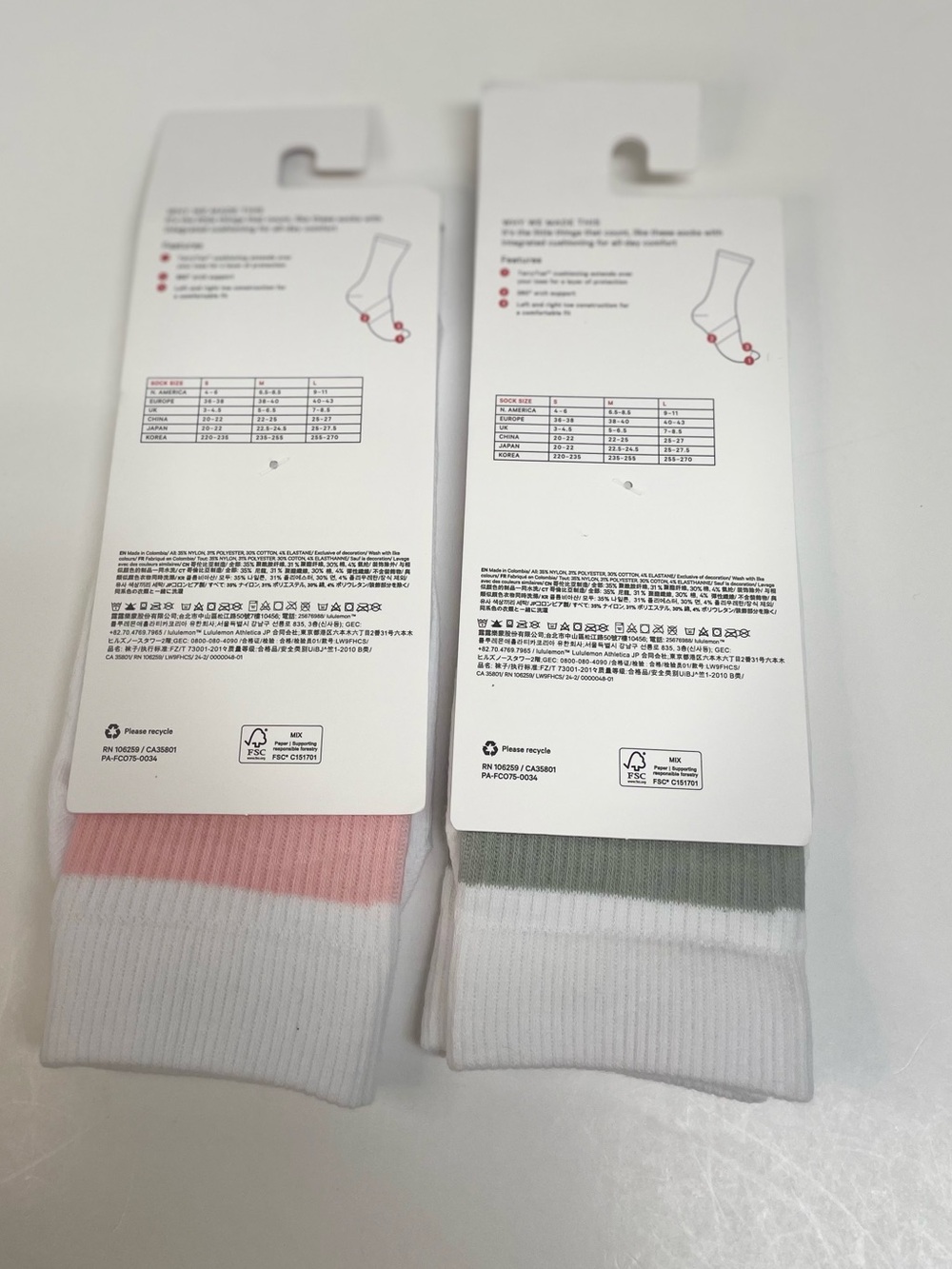 lululemon athletica Daily Essentials Crew Socks - Pink & Gray Stripes - Picture 2 of 3